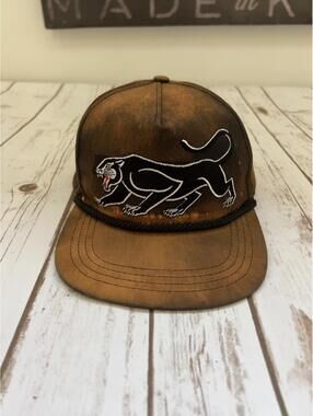 Stuntin Goods Brown and Black Distressed Faded Cap with Black Panther Embroidery